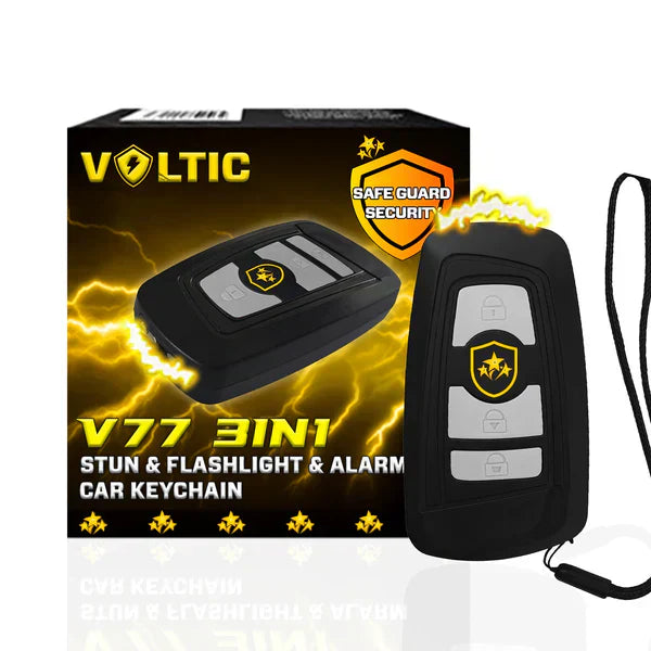 🔥 ⚡️VOLTIC V77 3-in-1 Önvédelmi Autós Kulcstartó - Sokkoló, Zseblámpa, Biztonsági Riasztó