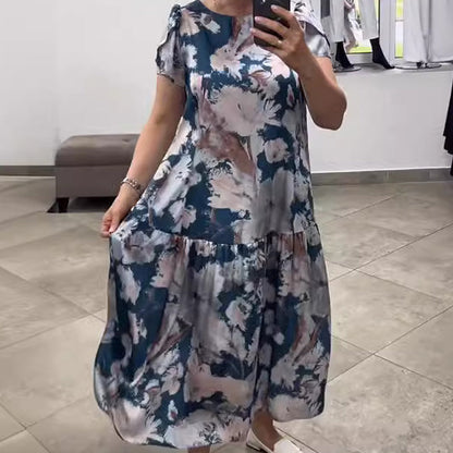 🌸 S–4XL💝 Nagyméretű, mintás ruha – női, laza szabású hosszú ruha