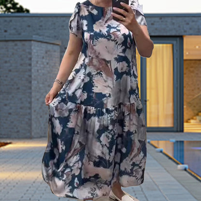 🌸 S–4XL💝 Nagyméretű, mintás ruha – női, laza szabású hosszú ruha