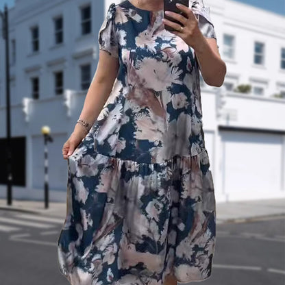 🌸 S–4XL💝 Nagyméretű, mintás ruha – női, laza szabású hosszú ruha