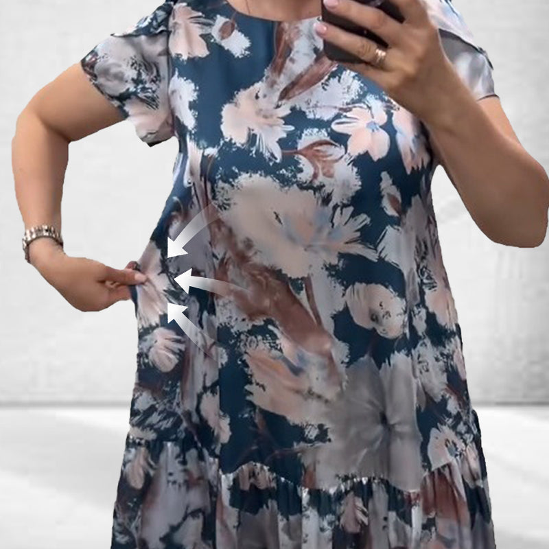 🌸 S–4XL💝 Nagyméretű, mintás ruha – női, laza szabású hosszú ruha