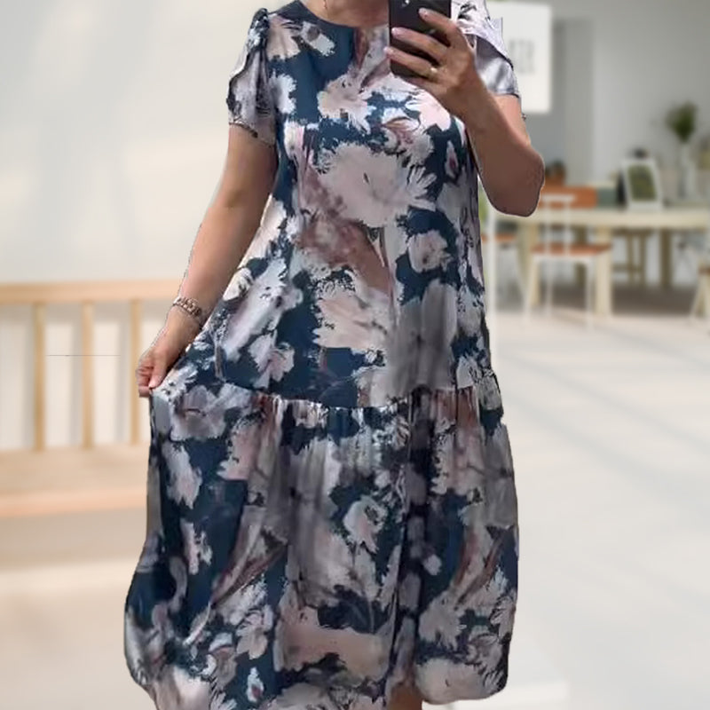 🌸 S–4XL💝 Nagyméretű, mintás ruha – női, laza szabású hosszú ruha