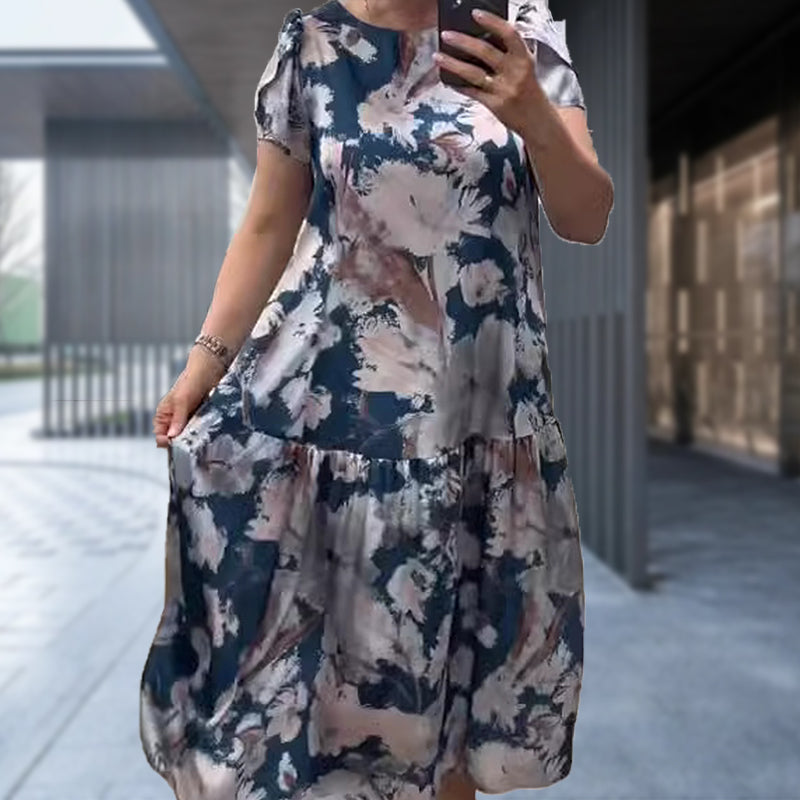 🌸 S–4XL💝 Nagyméretű, mintás ruha – női, laza szabású hosszú ruha