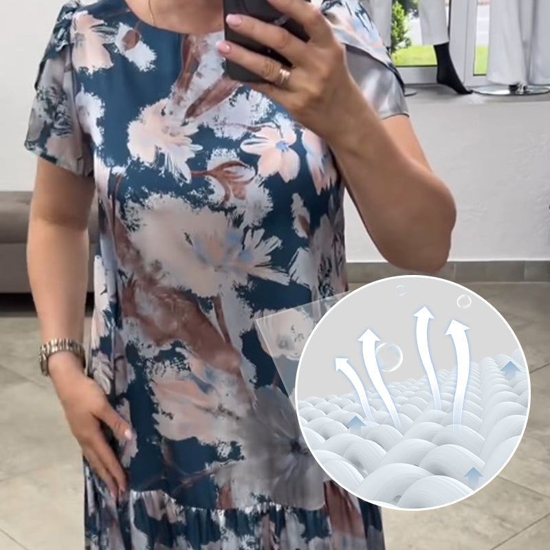 🌸 S–4XL💝 Nagyméretű, mintás ruha – női, laza szabású hosszú ruha