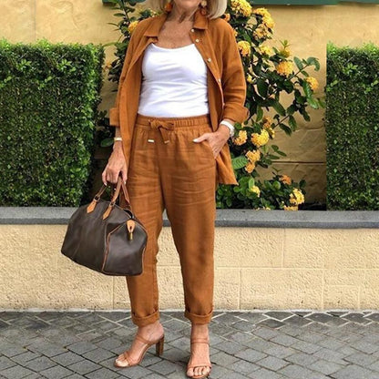👗 Női pamut vászon blúz és hosszú ujjú nadrág – kényelmes, légáteresztő, természetes anyag! Viseld együtt, vagy külön-külön. 🌿 Utánvéttel!