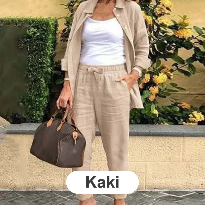 👗 Női pamut vászon blúz és hosszú ujjú nadrág – kényelmes, légáteresztő, természetes anyag! Viseld együtt, vagy külön-külön. 🌿 Utánvéttel!
