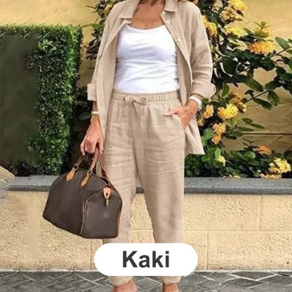 👗 Női pamut vászon blúz és hosszú ujjú nadrág – kényelmes, légáteresztő, természetes anyag! Viseld együtt, vagy külön-külön. 🌿 Utánvéttel!