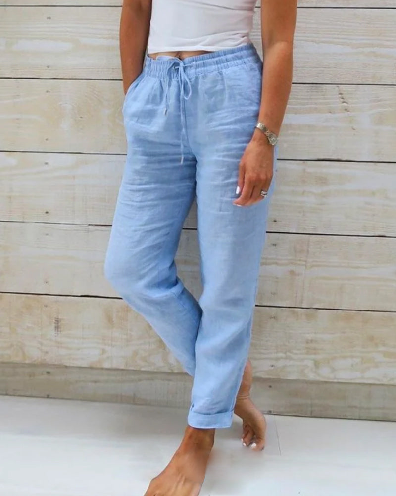 🔥 S-2XL 👖Női Rugalmas Derékú Pamut-lenvászon Széles Szárú Nadrág | Kényelmes Nyári Divat 🍃