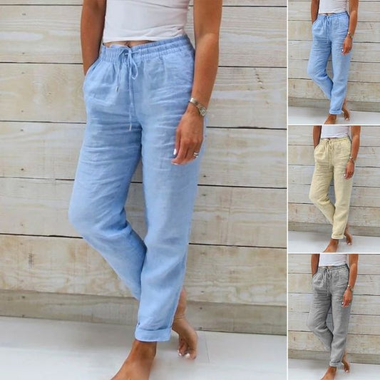 🔥 S-2XL 👖Női Rugalmas Derékú Pamut-lenvászon Széles Szárú Nadrág | Kényelmes Nyári Divat 🍃
