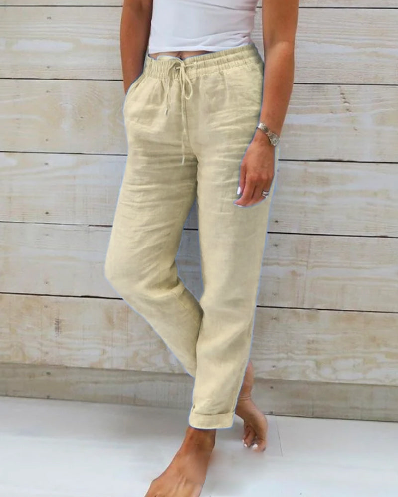 🔥 S-2XL 👖Női Rugalmas Derékú Pamut-lenvászon Széles Szárú Nadrág | Kényelmes Nyári Divat 🍃