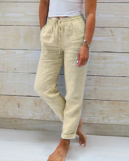 🔥 S-2XL 👖Női Rugalmas Derékú Pamut-lenvászon Széles Szárú Nadrág | Kényelmes Nyári Divat 🍃