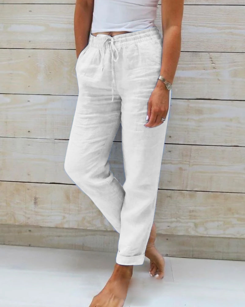 🔥 S-2XL 👖Női Rugalmas Derékú Pamut-lenvászon Széles Szárú Nadrág | Kényelmes Nyári Divat 🍃