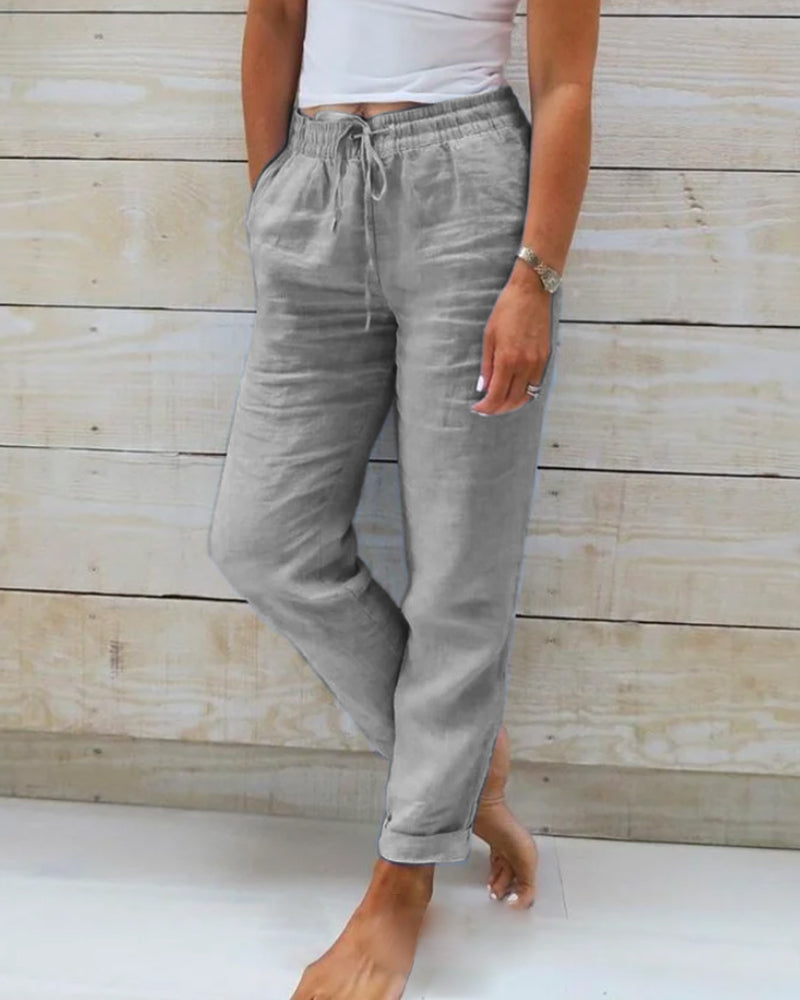 🔥 S-2XL 👖Női Rugalmas Derékú Pamut-lenvászon Széles Szárú Nadrág | Kényelmes Nyári Divat 🍃