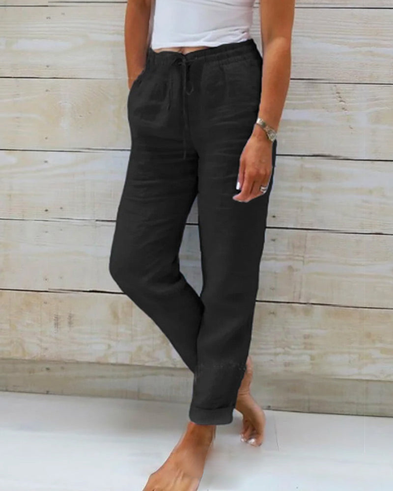 🔥 S-2XL 👖Női Rugalmas Derékú Pamut-lenvászon Széles Szárú Nadrág | Kényelmes Nyári Divat 🍃