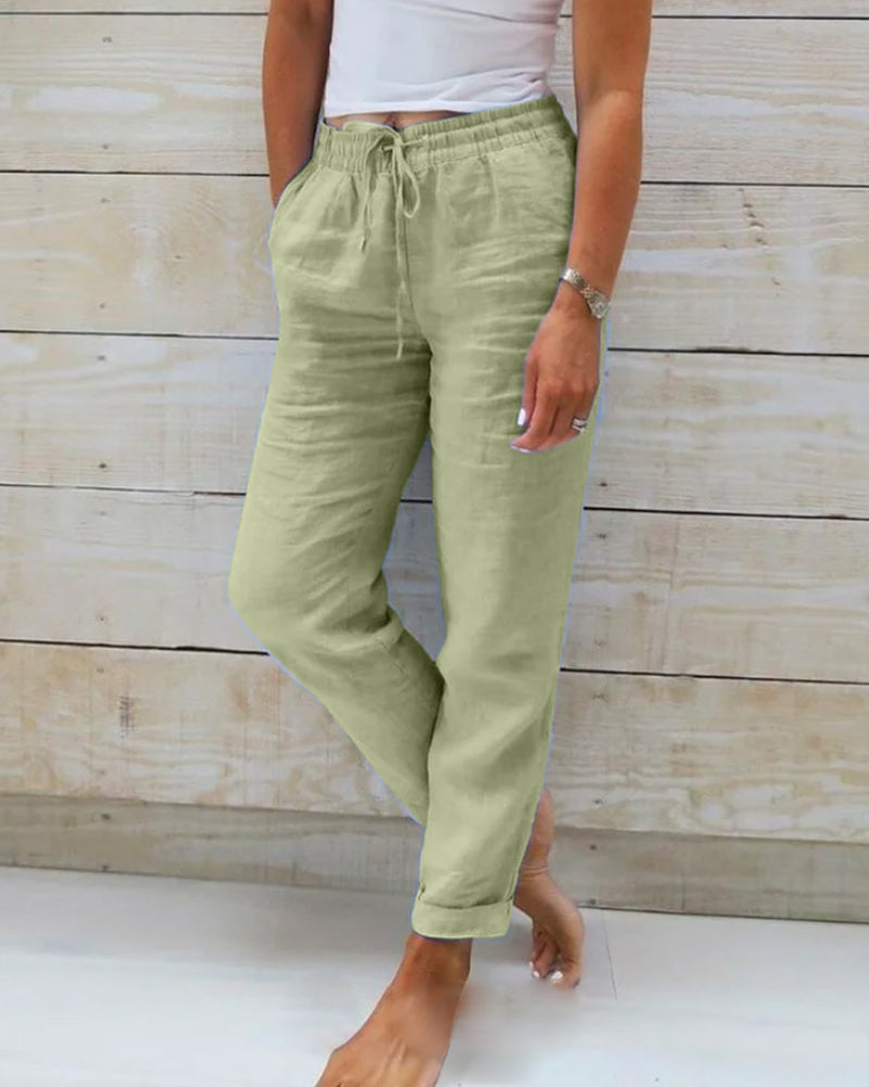 🔥 S-2XL 👖Női Rugalmas Derékú Pamut-lenvászon Széles Szárú Nadrág | Kényelmes Nyári Divat 🍃