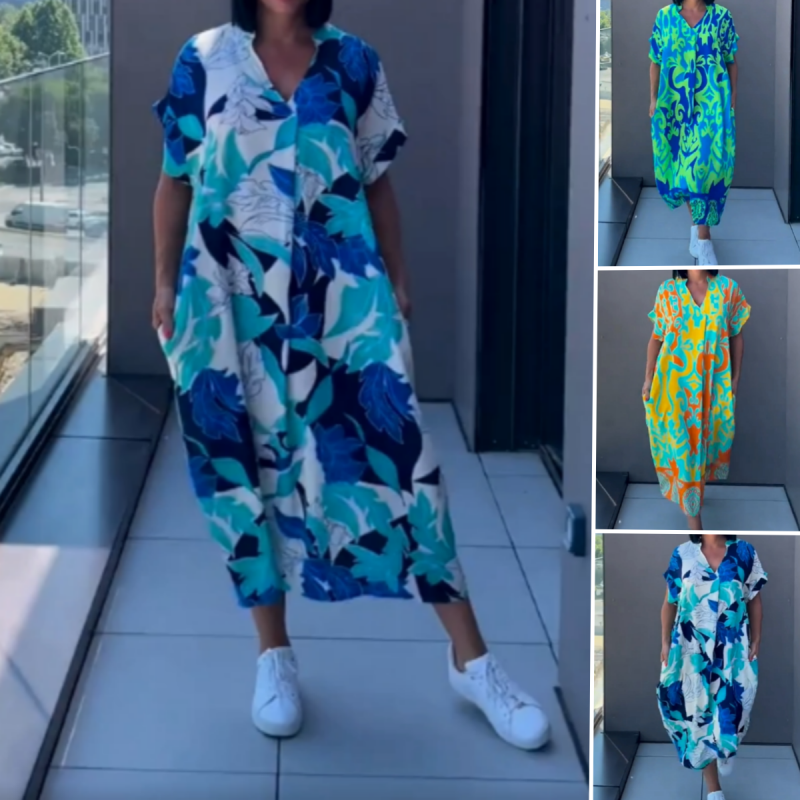 🌿 Női Alkalmi Elegáns Nyomtatott V-nyakú Ruha | Divatos Tavaszi-nyári Szett Minden Alkalomra 👗✨