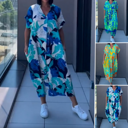 🌿 Női Alkalmi Elegáns Nyomtatott V-nyakú Ruha | Divatos Tavaszi-nyári Szett Minden Alkalomra 👗✨