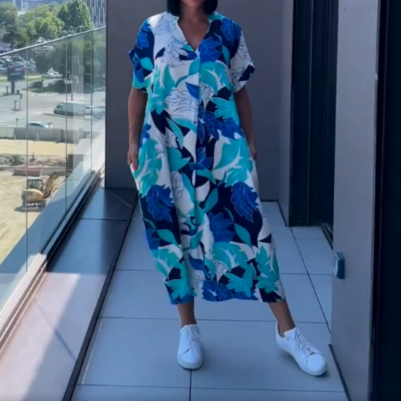 🌿 Női Alkalmi Elegáns Nyomtatott V-nyakú Ruha | Divatos Tavaszi-nyári Szett Minden Alkalomra 👗✨