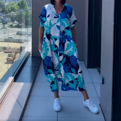 🌿 Női Alkalmi Elegáns Nyomtatott V-nyakú Ruha | Divatos Tavaszi-nyári Szett Minden Alkalomra 👗✨