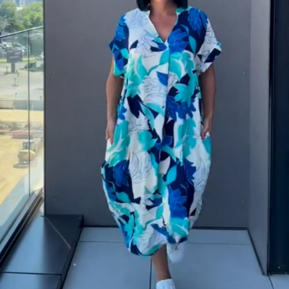 🌿 Női Alkalmi Elegáns Nyomtatott V-nyakú Ruha | Divatos Tavaszi-nyári Szett Minden Alkalomra 👗✨