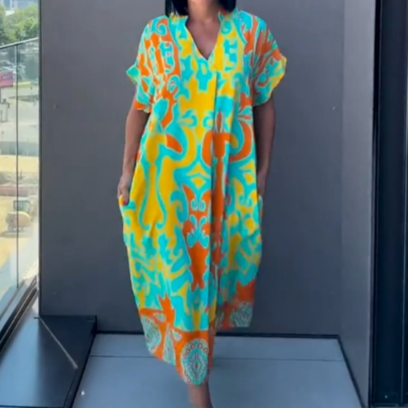 🌿 Női Alkalmi Elegáns Nyomtatott V-nyakú Ruha | Divatos Tavaszi-nyári Szett Minden Alkalomra 👗✨