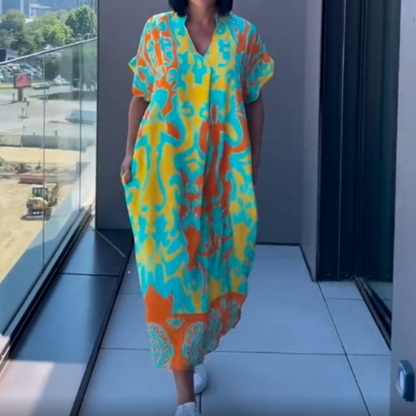 🌿 Női Alkalmi Elegáns Nyomtatott V-nyakú Ruha | Divatos Tavaszi-nyári Szett Minden Alkalomra 👗✨