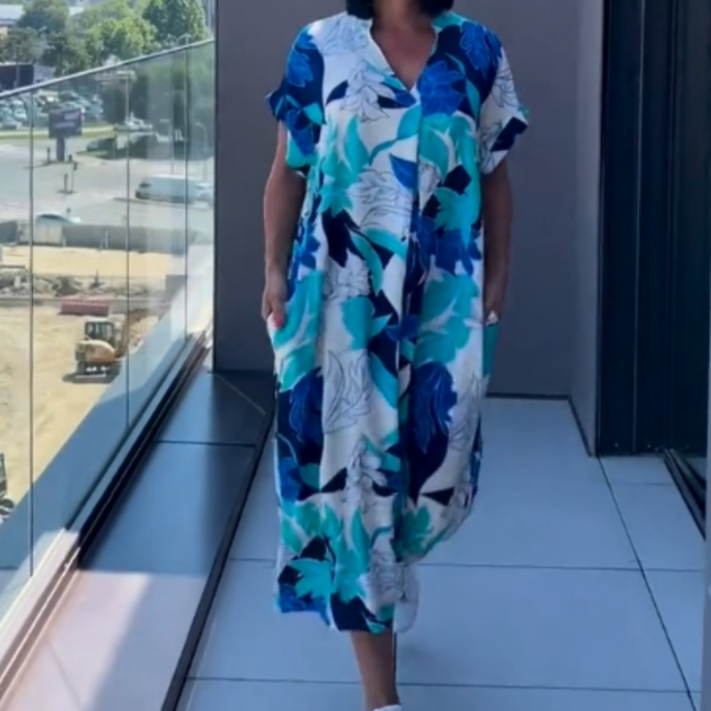 🌿 Női Alkalmi Elegáns Nyomtatott V-nyakú Ruha | Divatos Tavaszi-nyári Szett Minden Alkalomra 👗✨