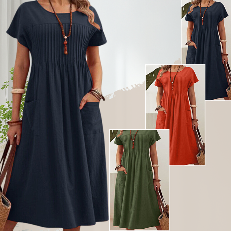 👗 Női rakott ruha rövid ujjal és zsebekkel – kényelmes, nőies, praktikus! Zsebekkel a mindennapokra. ✨ Utánvéttel!