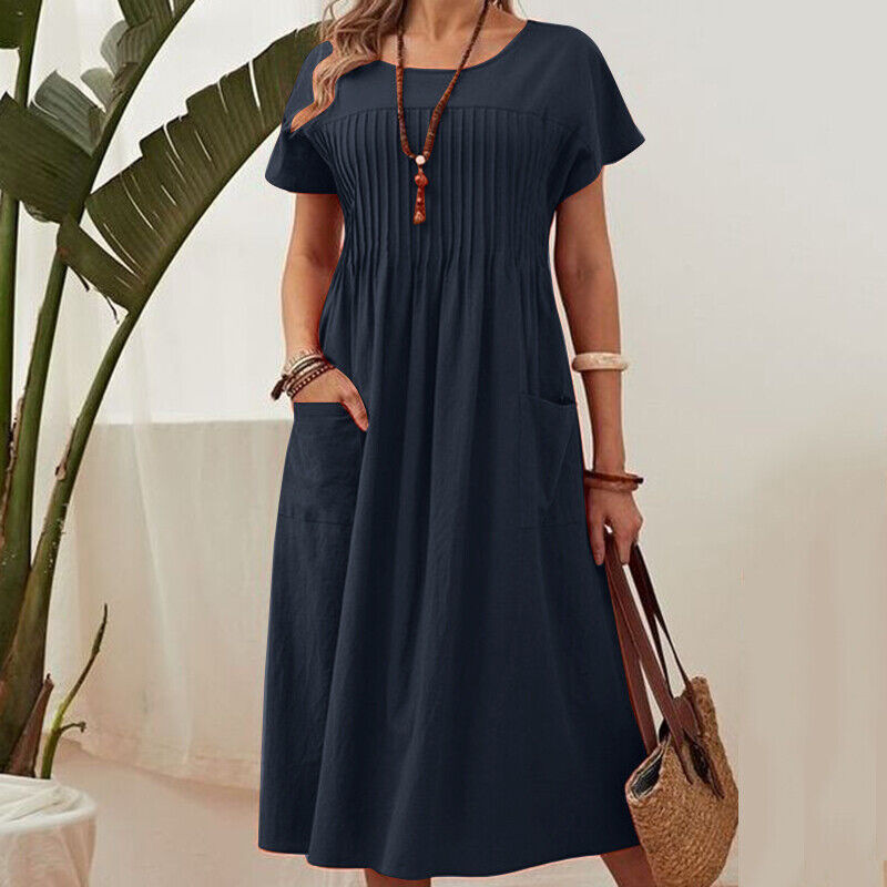 👗 Női rakott ruha rövid ujjal és zsebekkel – kényelmes, nőies, praktikus! Zsebekkel a mindennapokra. ✨ Utánvéttel!