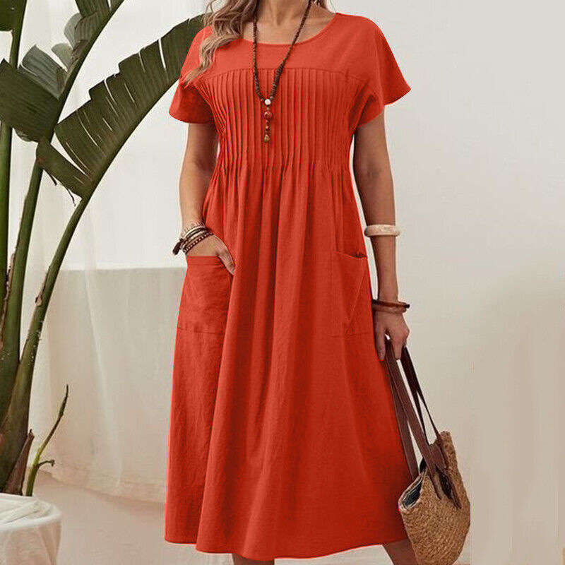👗 Női rakott ruha rövid ujjal és zsebekkel – kényelmes, nőies, praktikus! Zsebekkel a mindennapokra. ✨ Utánvéttel!