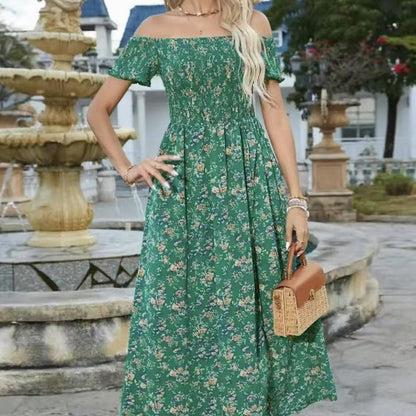 Elegáns, virágmintás, váll nélküli női ruha
