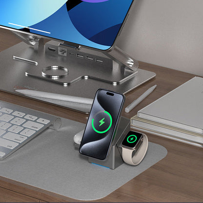 3 in 1 Magsafe Töltőállomás | Összecsukható, Vezeték Nélküli - Okostelefon, Fülhallgató, Okosóra Gyorstöltése Egyszerre | Tökéletes Utazáshoz