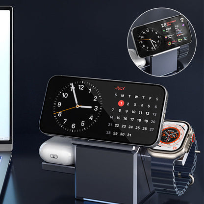 3 in 1 Magsafe Töltőállomás | Összecsukható, Vezeték Nélküli - Okostelefon, Fülhallgató, Okosóra Gyorstöltése Egyszerre | Tökéletes Utazáshoz