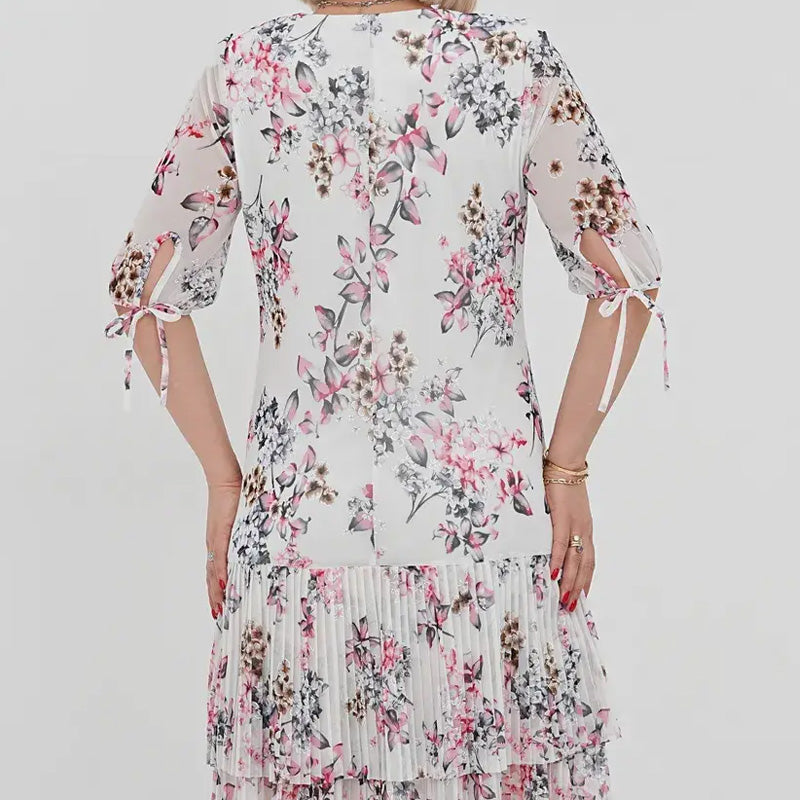 🌹Elegáns, hosszú, rakott sifon ruha rövid ujjakkal