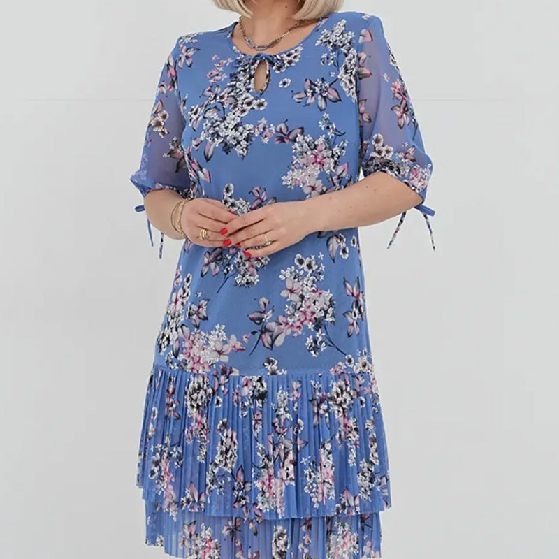 🌹Elegáns, hosszú, rakott sifon ruha rövid ujjakkal