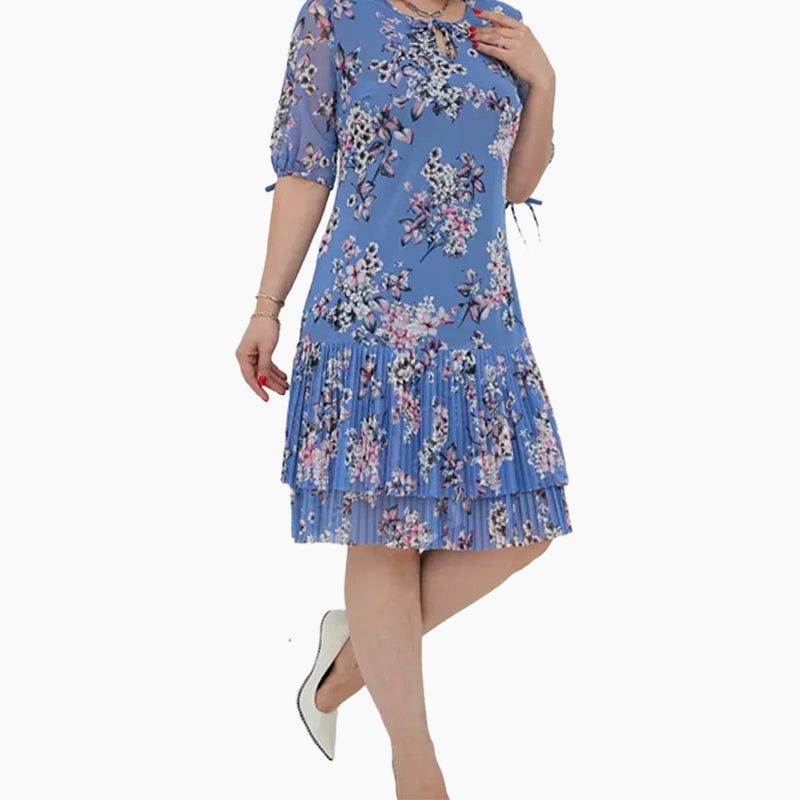 🌹Elegáns, hosszú, rakott sifon ruha rövid ujjakkal