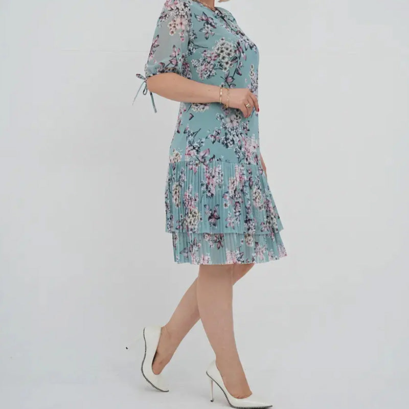 🌹Elegáns, hosszú, rakott sifon ruha rövid ujjakkal