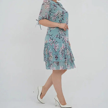 🌹Elegáns, hosszú, rakott sifon ruha rövid ujjakkal