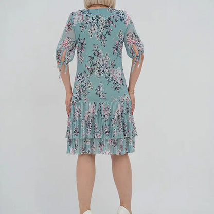 🌹Elegáns, hosszú, rakott sifon ruha rövid ujjakkal