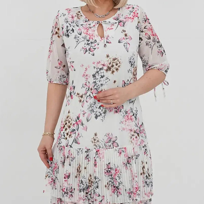 🌹Elegáns, hosszú, rakott sifon ruha rövid ujjakkal
