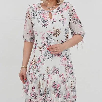 🌹Elegáns, hosszú, rakott sifon ruha rövid ujjakkal