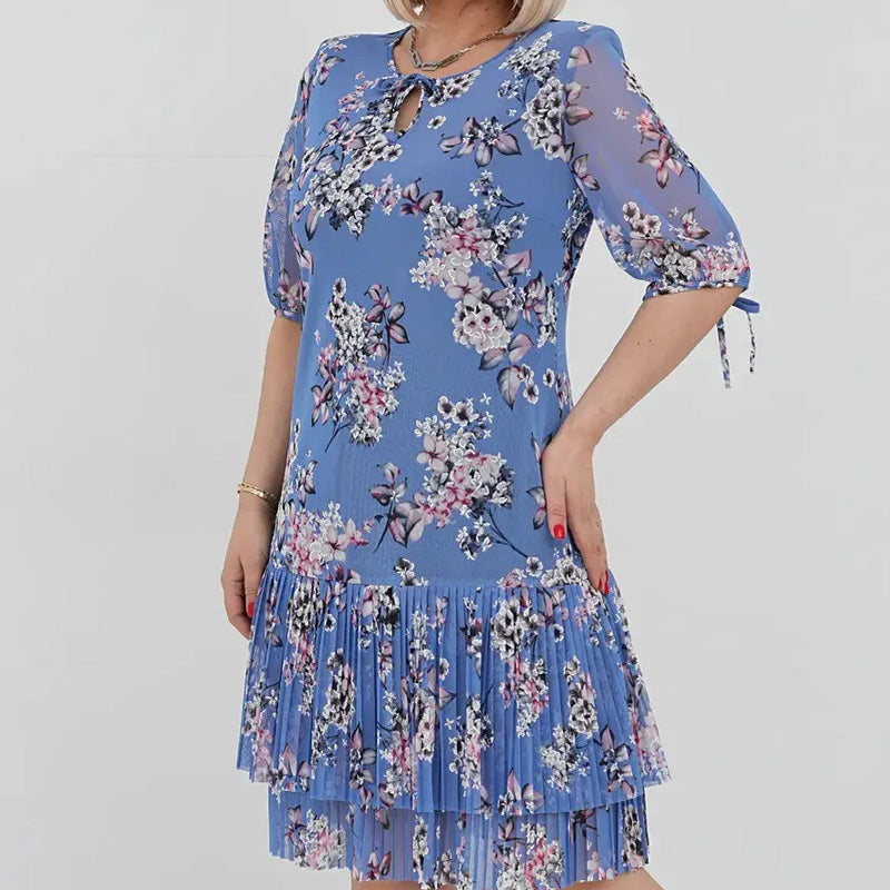 🌹Elegáns, hosszú, rakott sifon ruha rövid ujjakkal