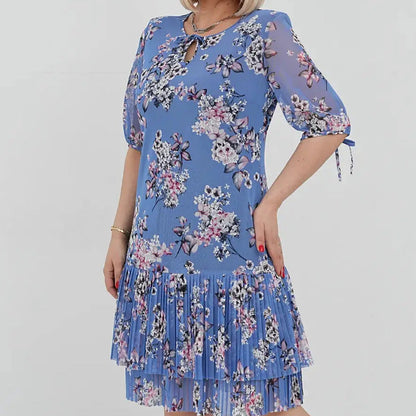 🌹Elegáns, hosszú, rakott sifon ruha rövid ujjakkal