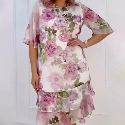 🔥 [S-4XL] 🌺 Rózsaszín sifon ruha fodrokkal 👗