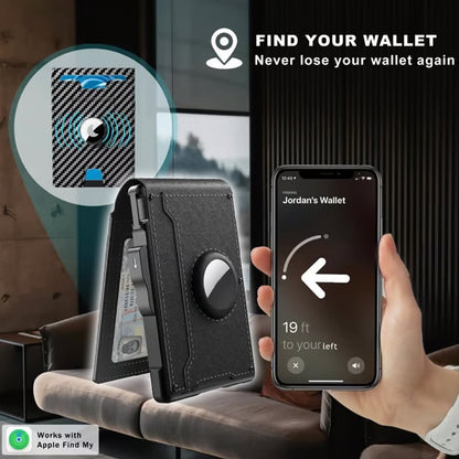 🎁AirTag pénztárca férfiaknak – felnyíló alumínium tok, pénzcsipesz, vékony bőrrekeszek, hitelkártyatartó, RFID-blokkoló, minimalista, kétrét hajtogatható pénztárca