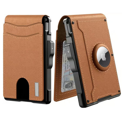 🎁AirTag pénztárca férfiaknak – felnyíló alumínium tok, pénzcsipesz, vékony bőrrekeszek, hitelkártyatartó, RFID-blokkoló, minimalista, kétrét hajtogatható pénztárca