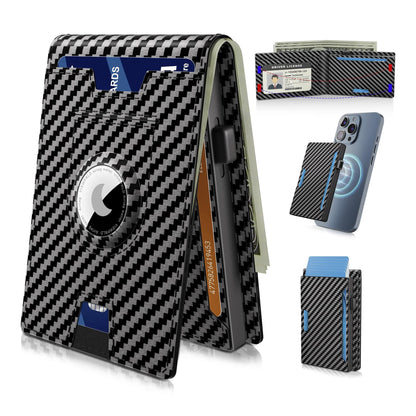 🎁AirTag pénztárca férfiaknak – felnyíló alumínium tok, pénzcsipesz, vékony bőrrekeszek, hitelkártyatartó, RFID-blokkoló, minimalista, kétrét hajtogatható pénztárca