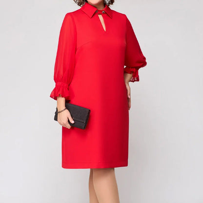 👗 elegáns egyszínű hajtókás ruha