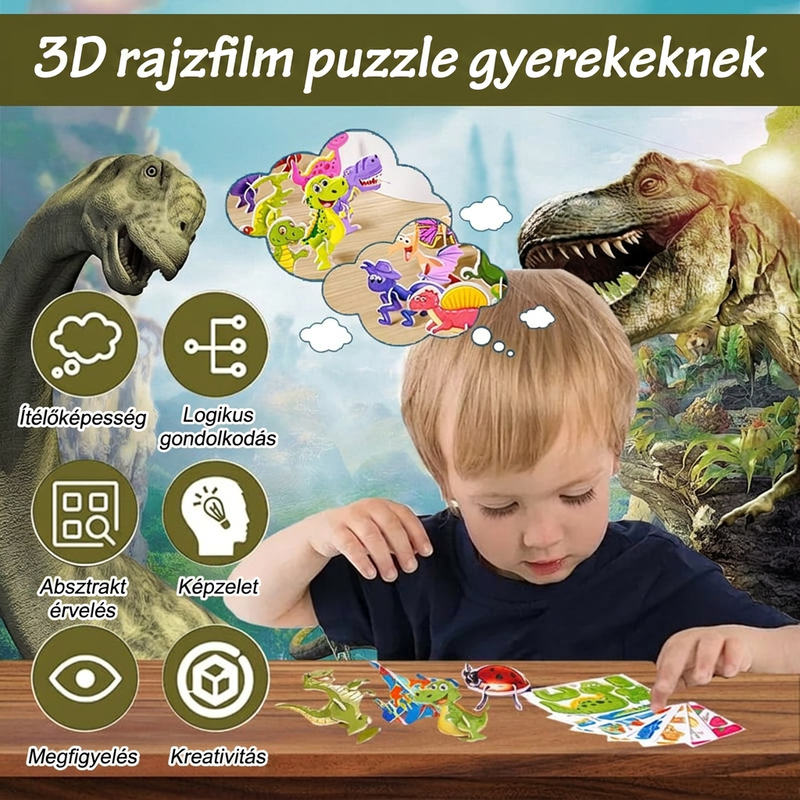 🦖🧩 Kézműves DIY logikai 3D kirakós (25 db) – összerakod és megelevenedik! Fejleszti a logikát és a kreativitást! 🧠✨ Raktáron, utánvéttel!
