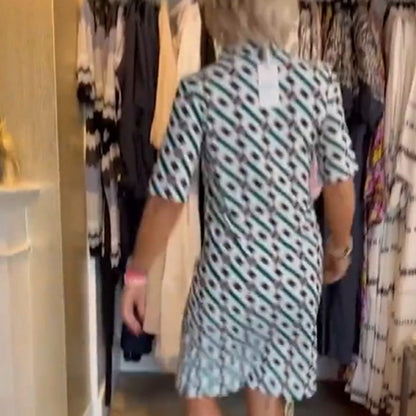 👗S-3XL✨ Ing Gallér + Geometrikus Mintás Rövid Ujjú Ruha | Női Divatos Nyári Alkalmakra 🔥
